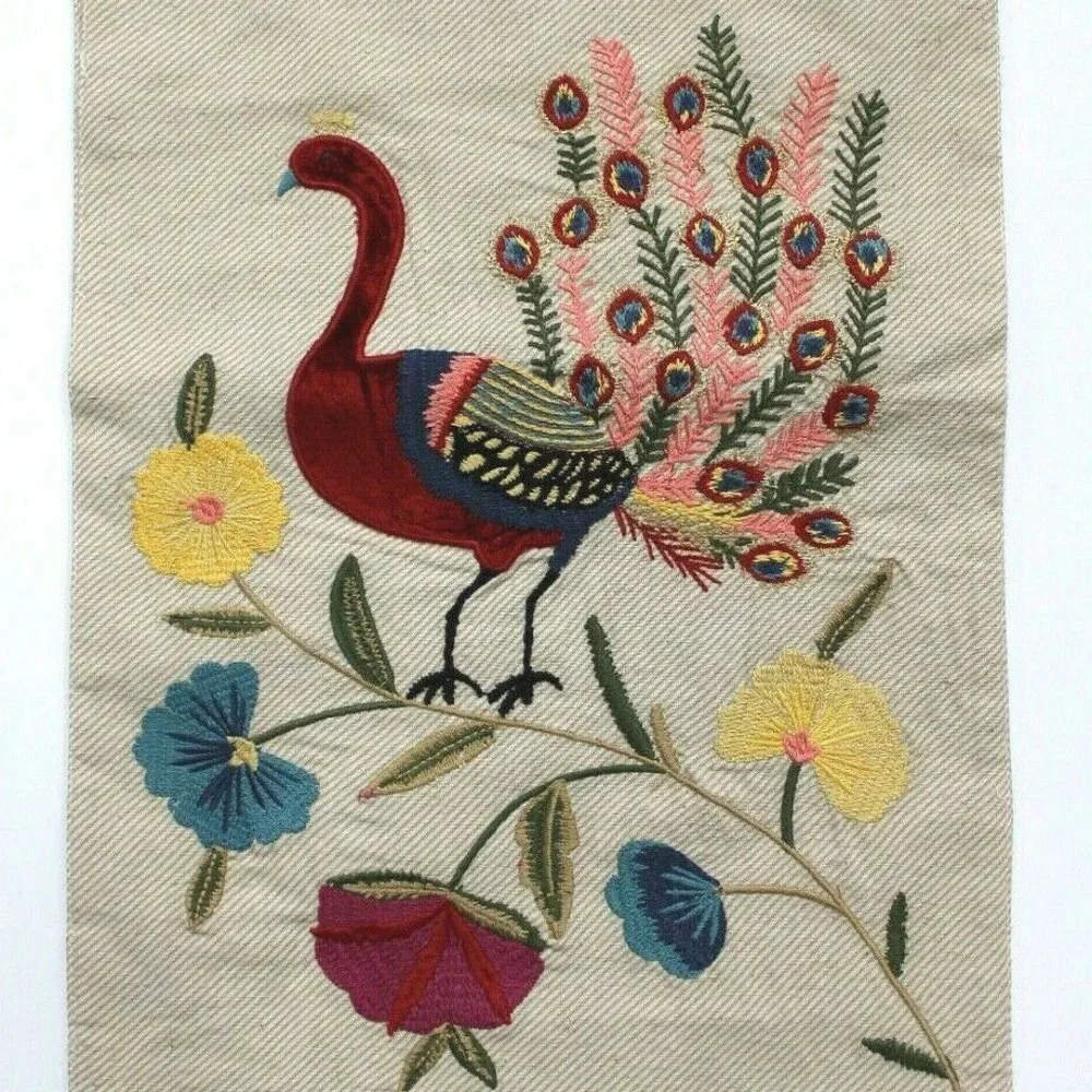 Pier 1 Imports Peacock Floral Embroidered Table Runner